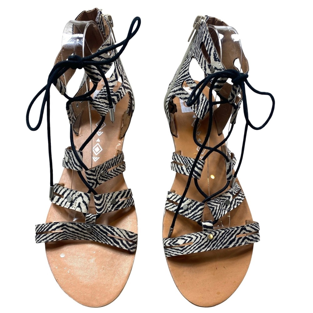 DV Dolce Vita Zebra Print Gladiator Sandals Lace Up Strappy Flat Sz 11 #297V